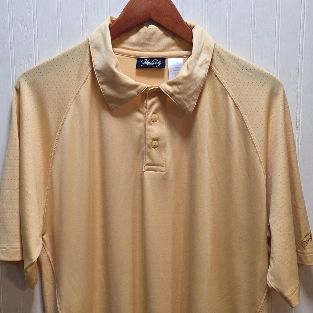 John Daly Polo Shirt Mens Medium Yellow Solid Stretch Golf Performance Knit Top